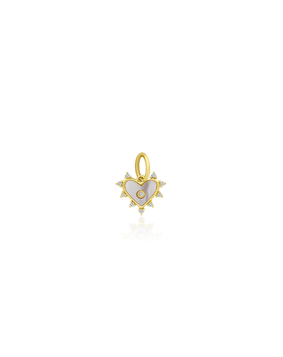 Small 14K Gold Mother of Pearl Diamond Halo Heart Charm
