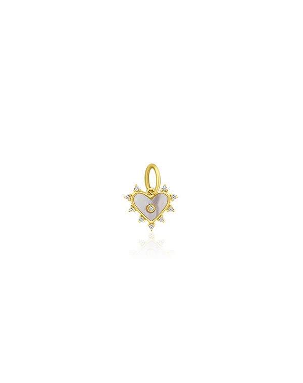 Small 14K Gold Mother of Pearl Diamond Halo Heart Charm