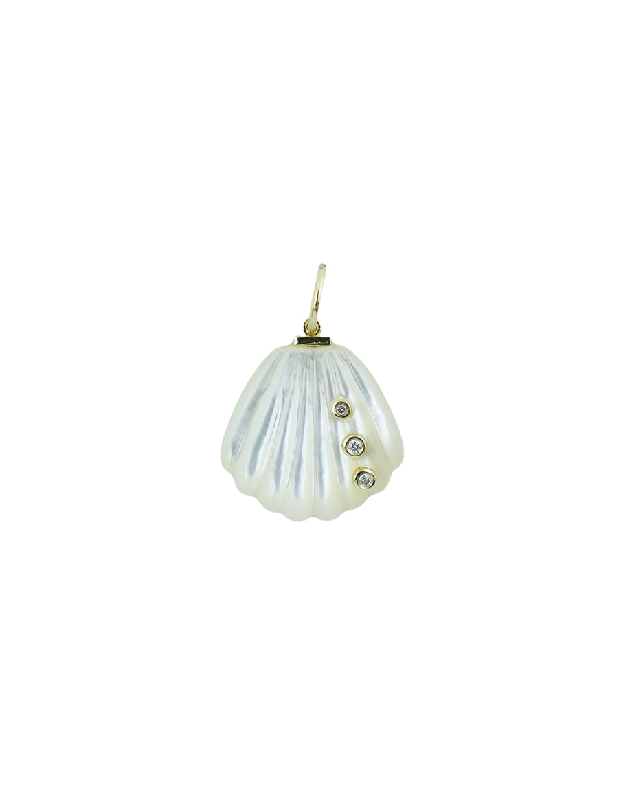 Small 14K Gold Mother of Pearl Diamond Shell Charm