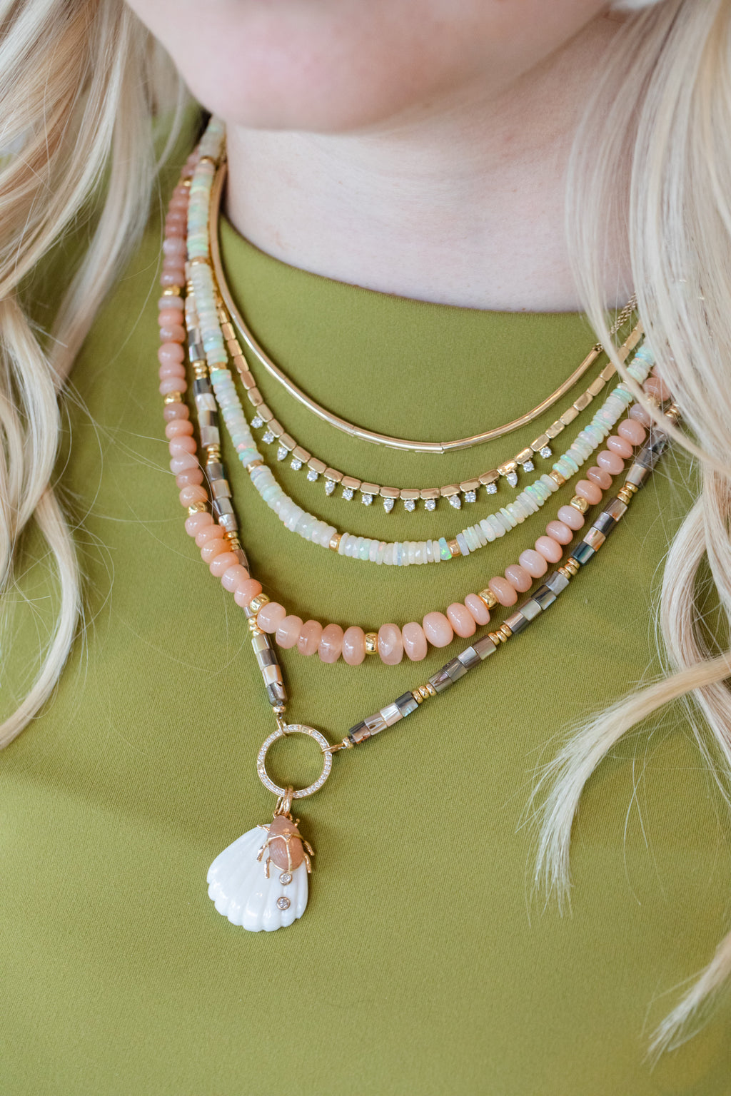 Graduated Peach Moonstone Rondelle Necklace