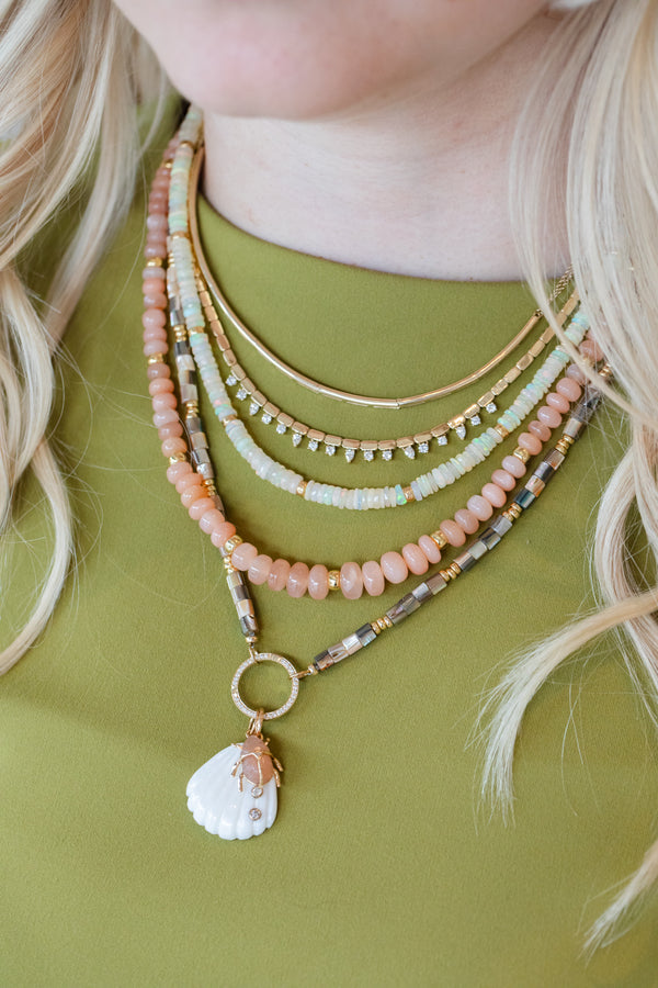 Graduated Peach Moonstone Rondelle Necklace