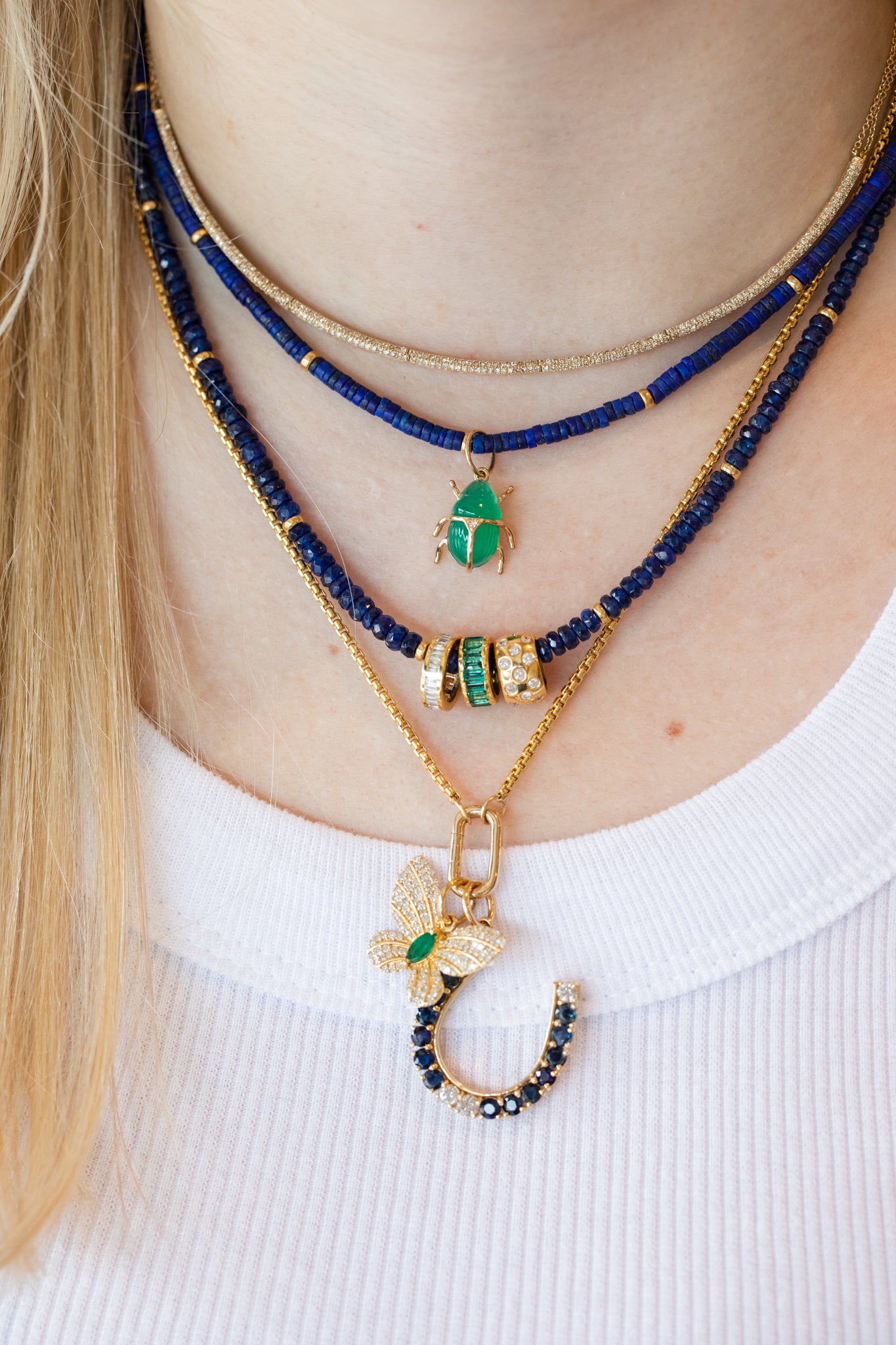 14K Gold Green Onyx Scarab Charm