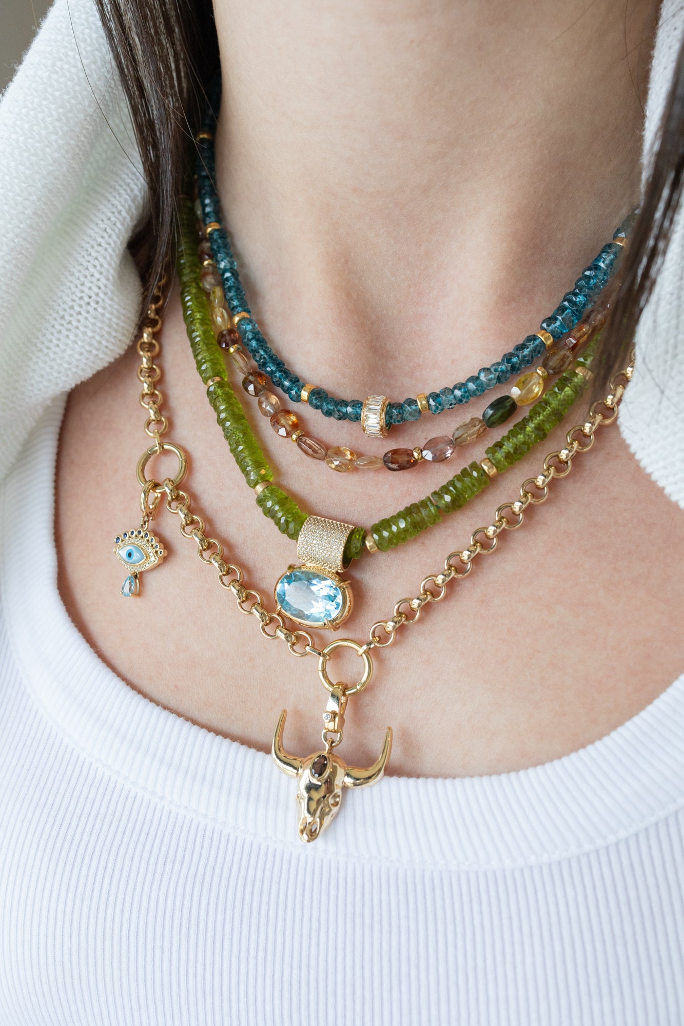 Faceted Oval Golden Zircon Mix Necklace