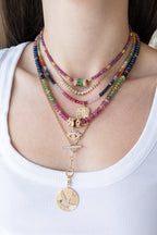 Color Block Multi Sapphire Cabochon Necklace