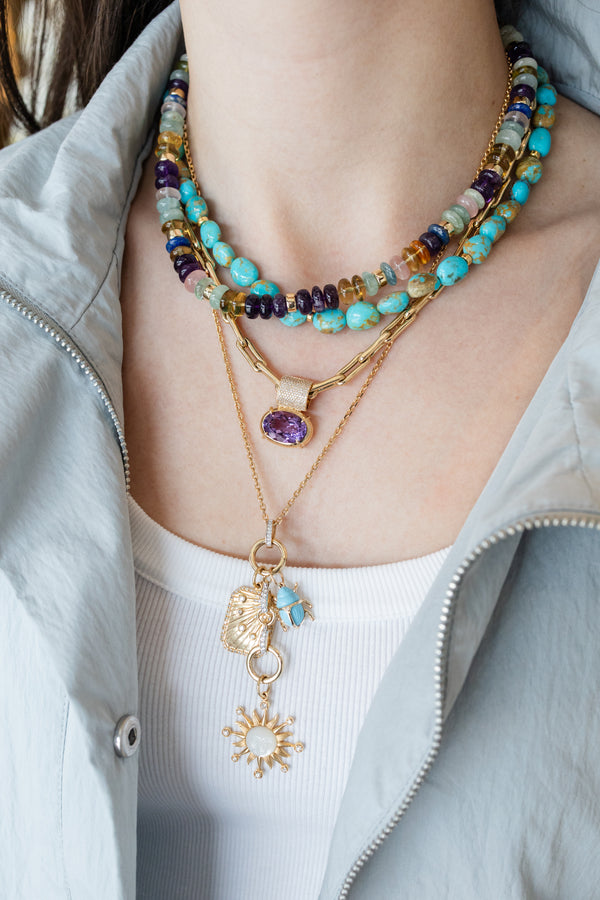 Chunky Midnight Desert Mix Gemstone Rondelle Necklace