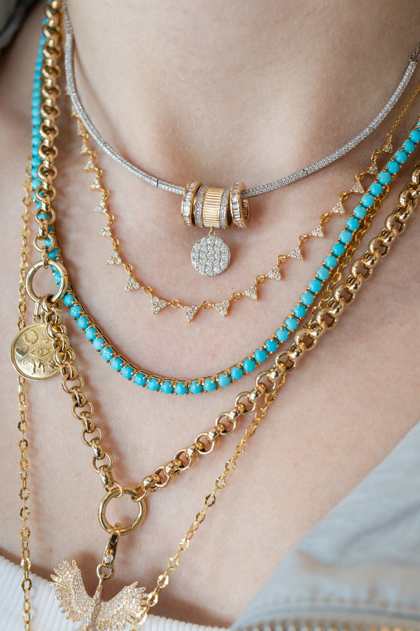 Medium 14K Gold Turquoise Tennis Necklace