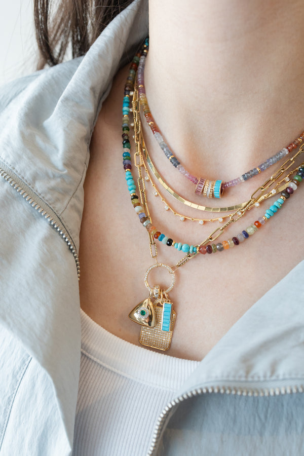 4mm Multi Agate Turquoise Mix Gemstone Rondel Necklace