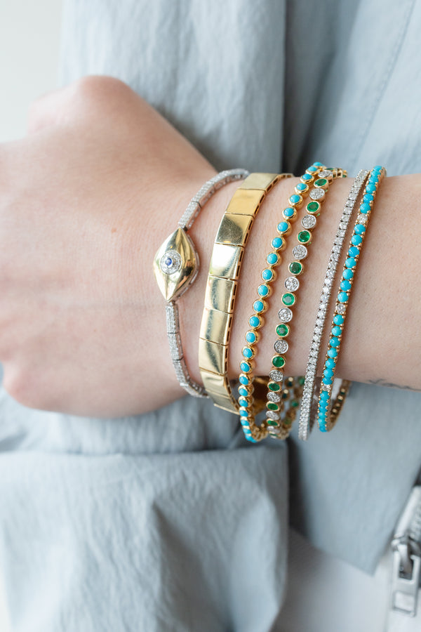 14K Gold 8 Diamond & Turquoise Tennis Bracelet