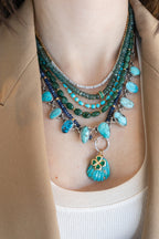 14K Gold Emerald Spacer Mossy Kyanite Necklace