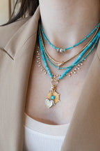 14K Gold Mini Donut Dotted Turquoise Charm Spacer