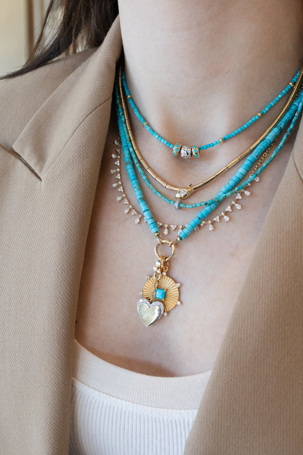 14K Gold Mini Donut Dotted Turquoise Charm Spacer