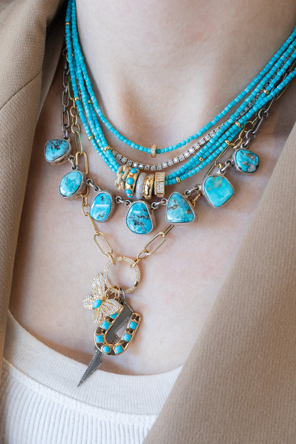 14K Yellow Gold Diamond Spacer 2mm Turquoise Necklace