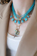 3 Row 2mm Sleeping Beauty Square Turquoise Necklace