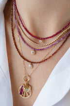 14K Gold Pear Diamond Rusty Brown Sapphire Beaded Necklace