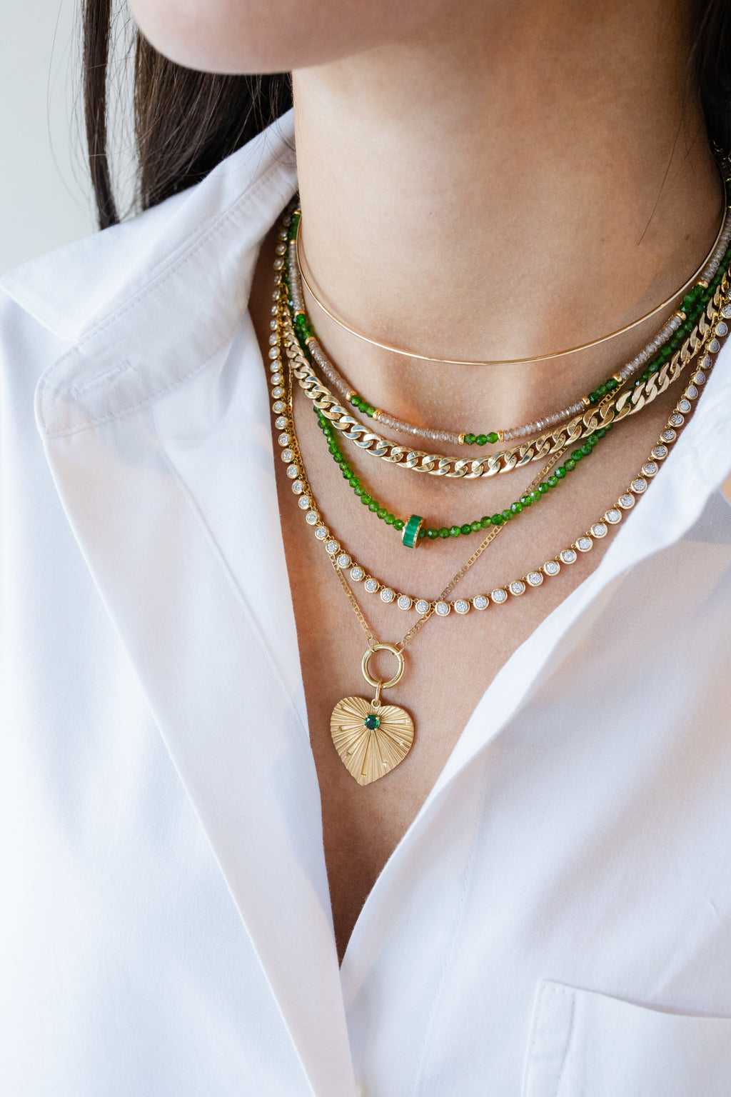 14K Gold Emerald Spacer Diopside Beaded Necklace