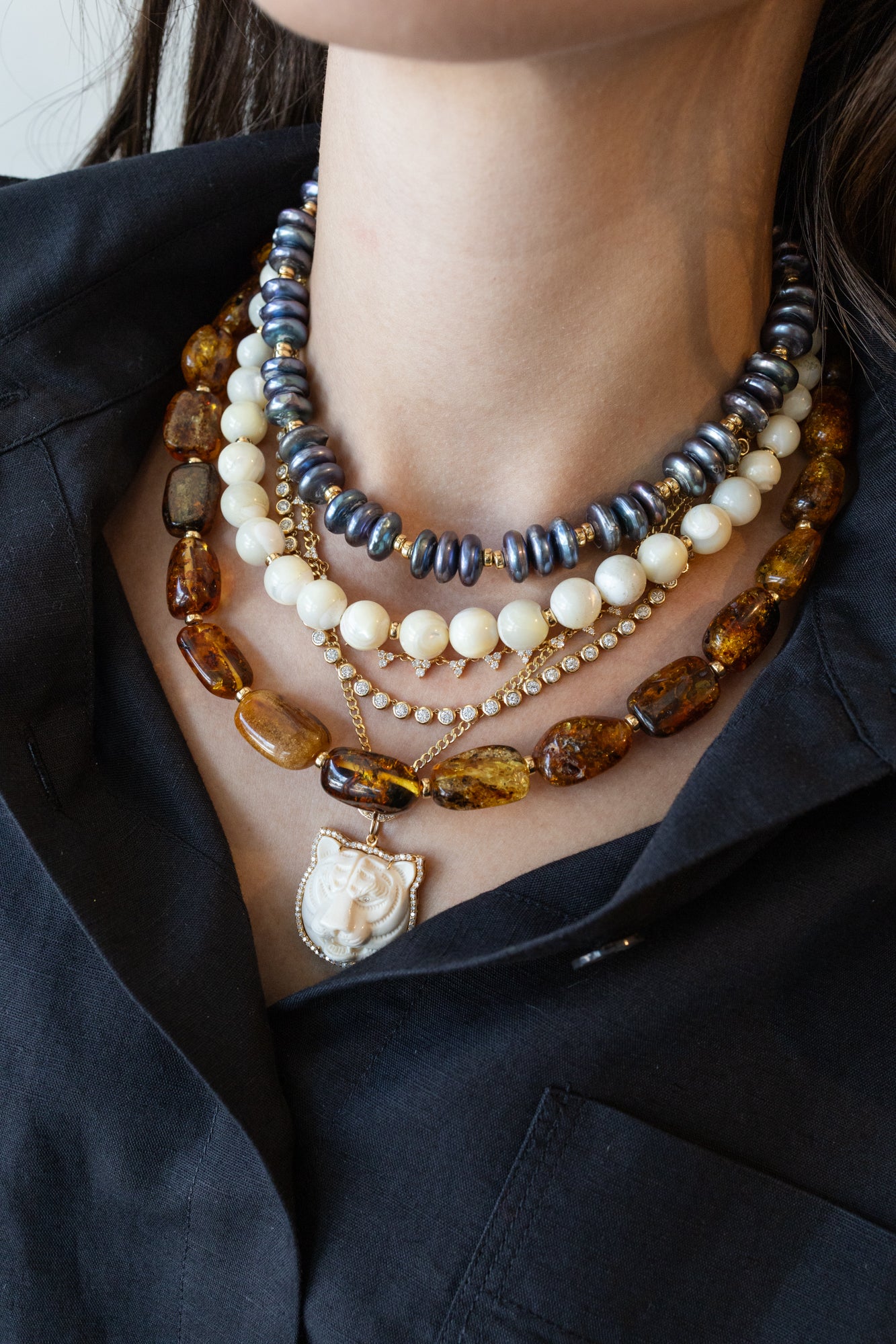 Peacock Pearl Coin Duo Rondelle Necklace