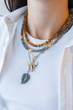 Silver Diamond Carved Labradorite Leaf Charm