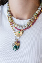 14K Gold Carved Malachite Shell Charm