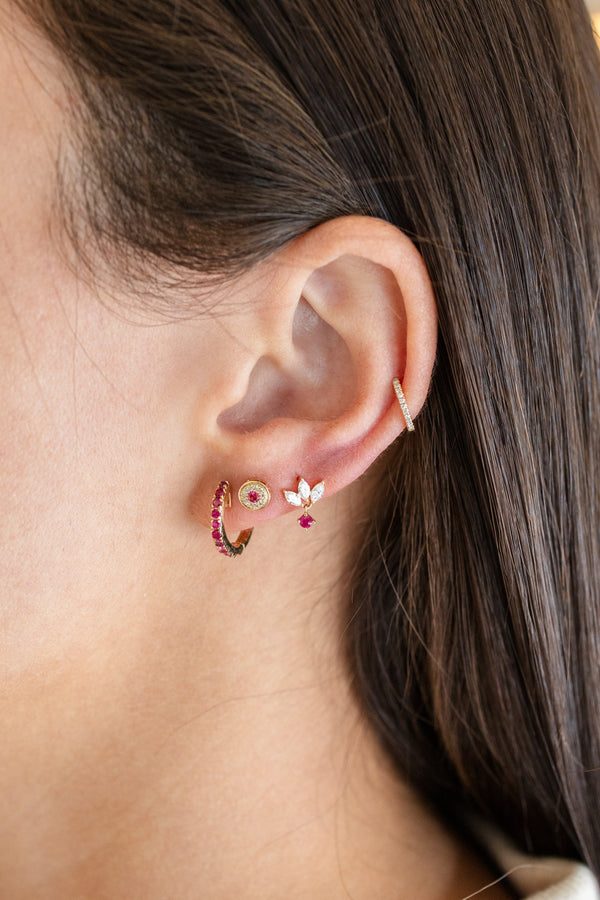 5mm 14K Gold Ruby & Pave Diamond Round Studs