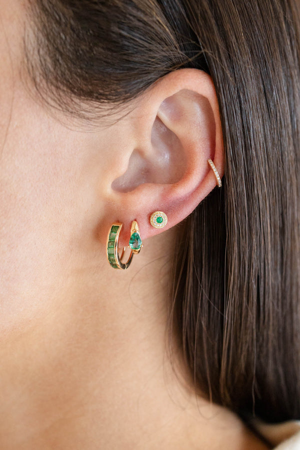 14K Gold .65ct Pear Emerald Huggies
