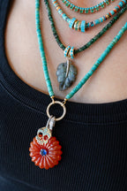 Silver Diamond Carved Carnelian Flower Pendant