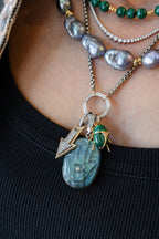 Silver Diamond Labradorite Carved Hamsa