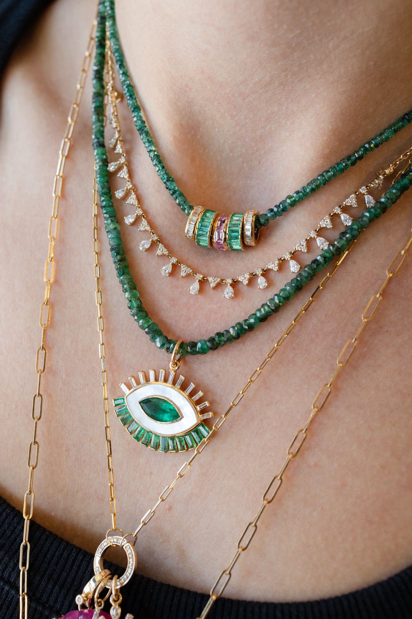 2-3mm Faceted Natural Dark Emerald Beaded Necklace – J. Landa