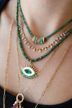 2-3mm Faceted Natural Dark Emerald Beaded Necklace