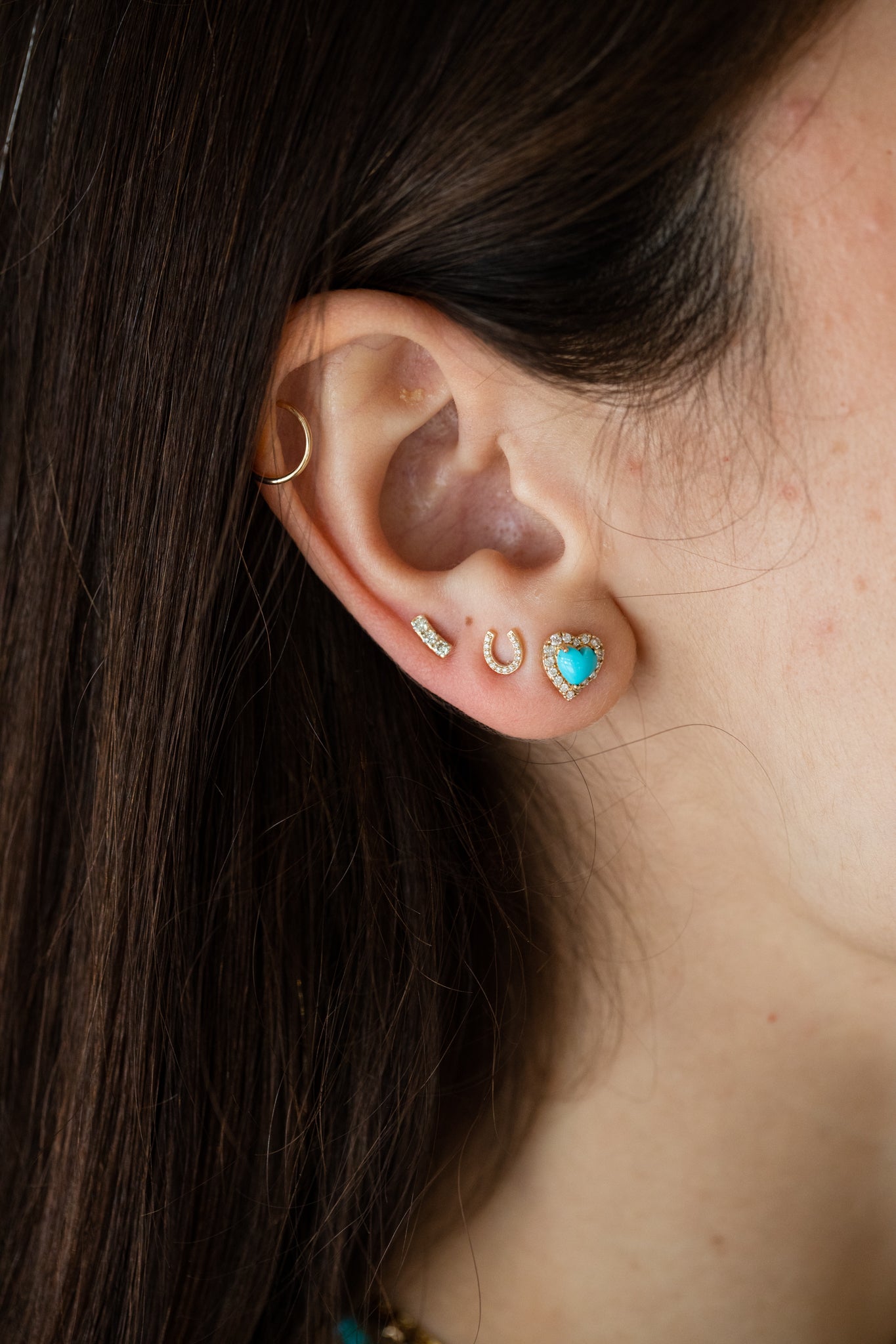 14K Gold Tiny Diamond Horseshoe Studs