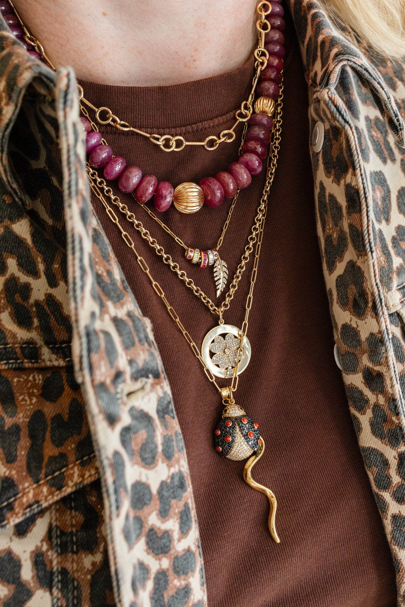 2.5" 14K Gold Ruby Eye Snake Charm