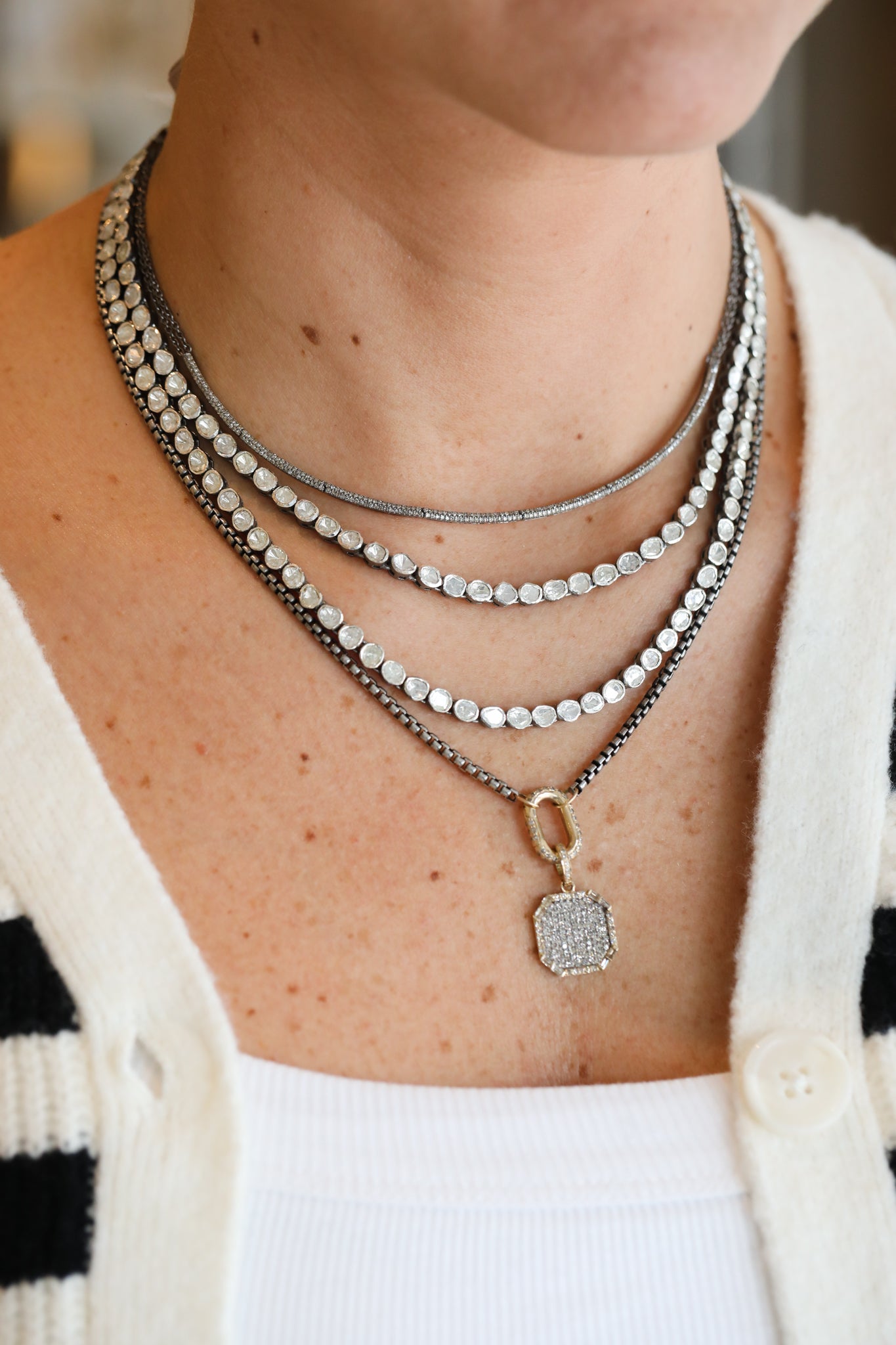 Silver Thin Diamond Choker