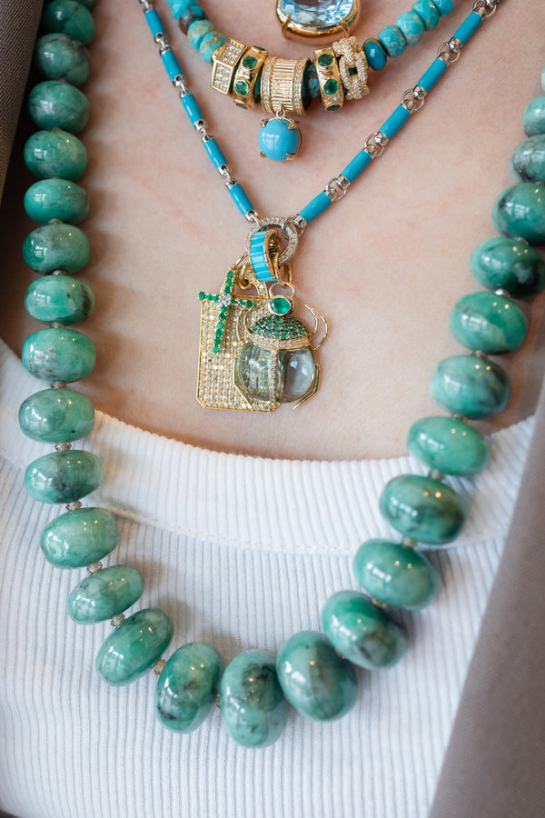 14K Gold Emerald Diamond Center Cross Charm