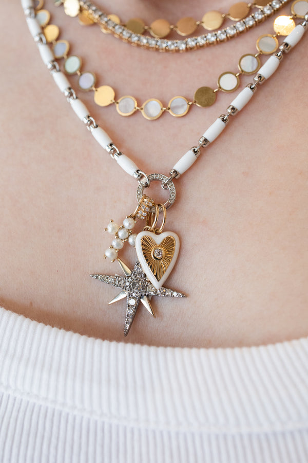 14K Gold Two Tone Diamond Compass Star Charm