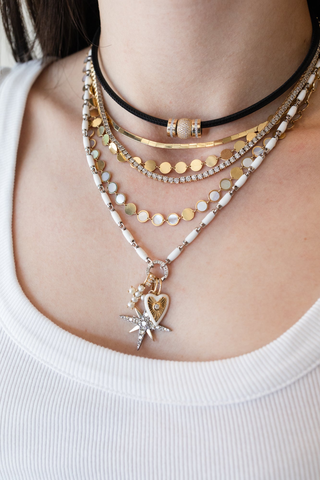 Silver Diamond White Enamel Lock Necklace