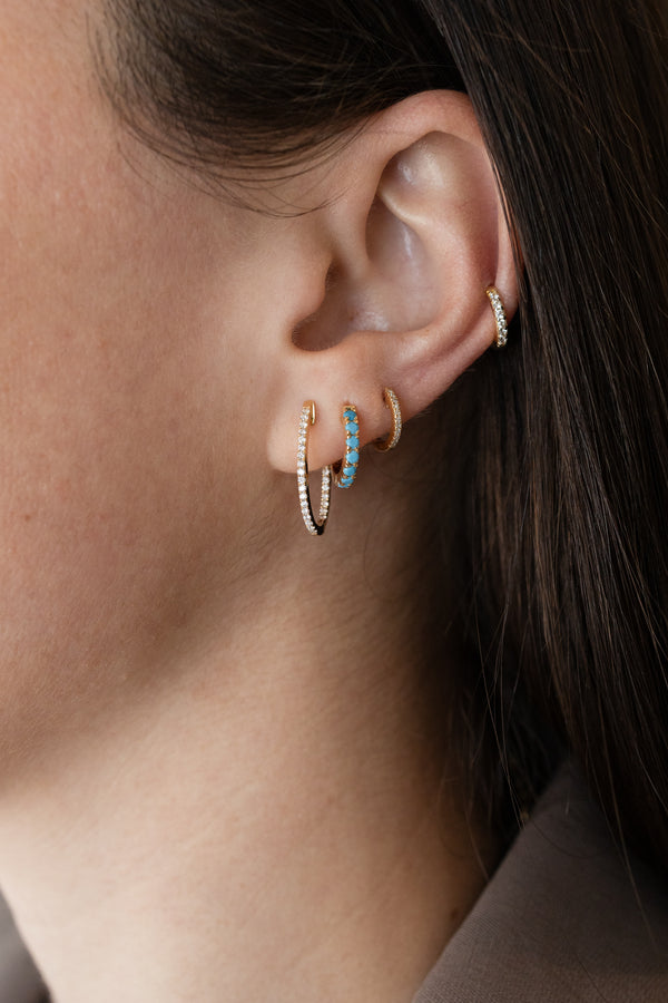 14K Gold Diamond Oval Small Hoops