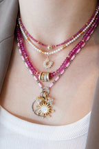 Silver Diamond Light Pink Enamel Lock Necklace