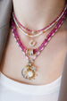 Silver Diamond Light Pink Enamel Lock Necklace
