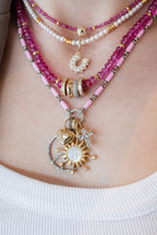 Silver Diamond Light Pink Enamel Lock Necklace