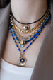 Silver Diamond Blue Enamel Lock Necklace