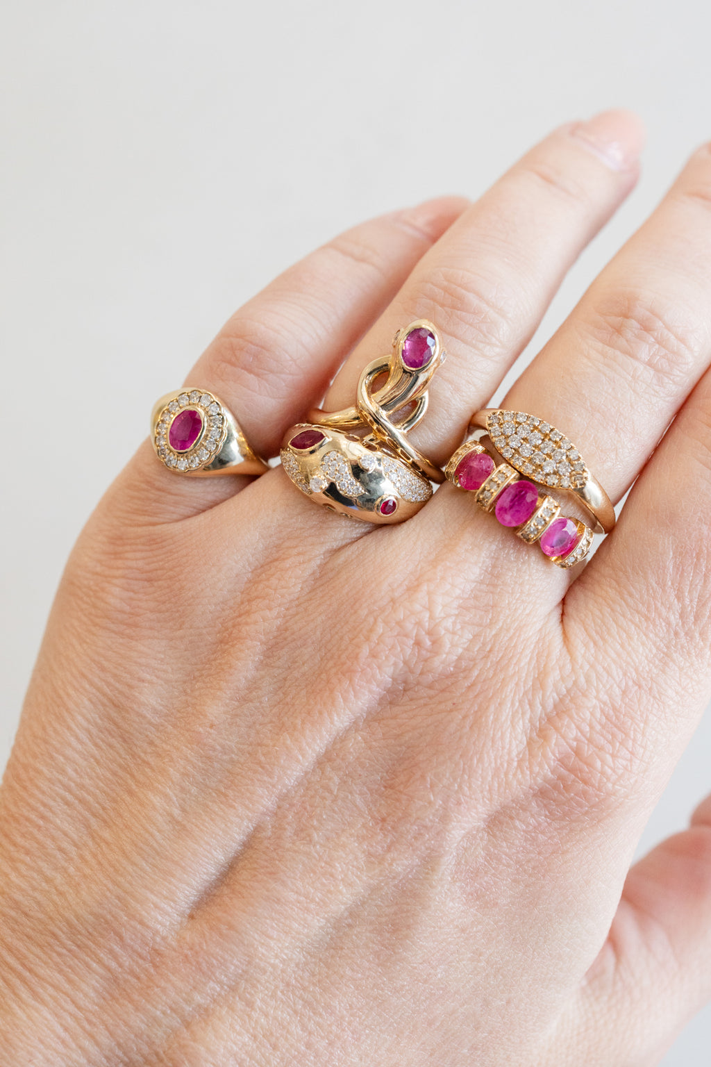 14K Gold Oval Ruby & Diamond Framed Signet Ring