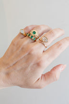14K Gold Pave Diamond Sideways Teardrop Pinky Ring