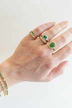 14K Gold 4.22ct Tsavorite Cabochon Diamond Frame Ring
