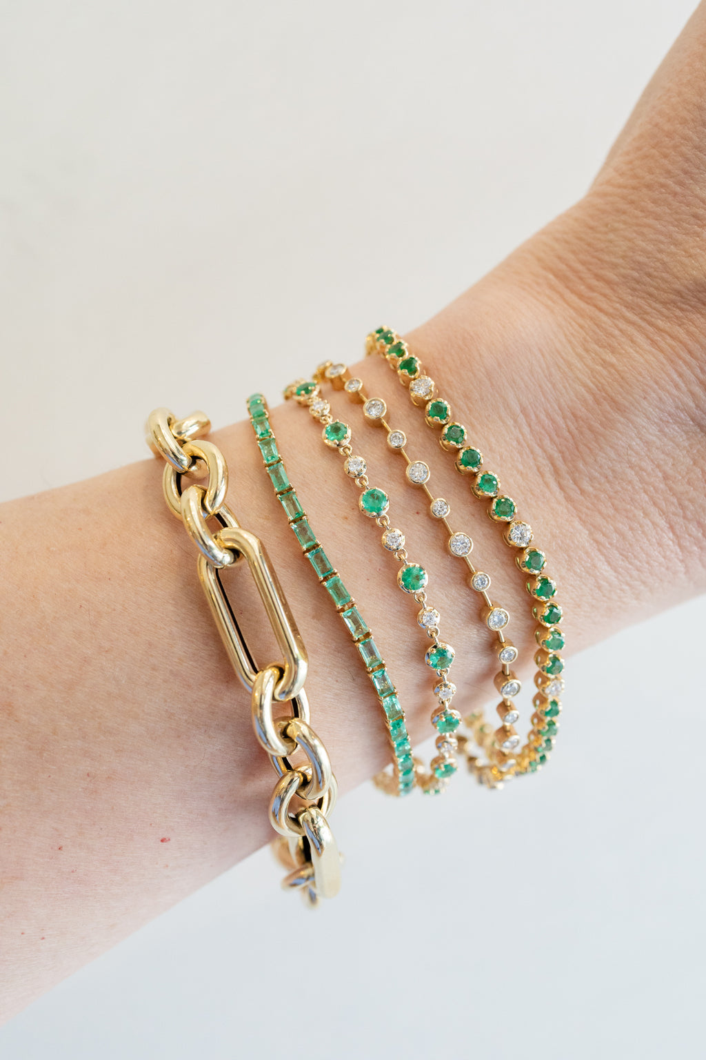 14K Gold 3 Round + Rectangle Link Bracelet