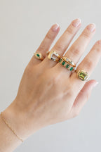 14K Gold Ridged Emerald Sideways Teardrop Pinky Ring