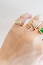 14K Gold Ridged Pave Diamond Teardrop Pinky Ring