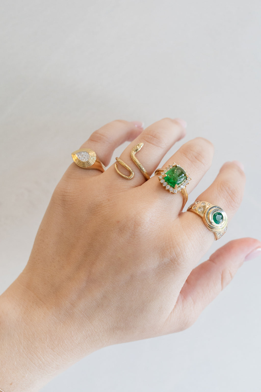 14K Gold Ridged Pave Diamond Teardrop Pinky Ring