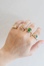 14K Gold Ridged Pave Diamond Teardrop Pinky Ring