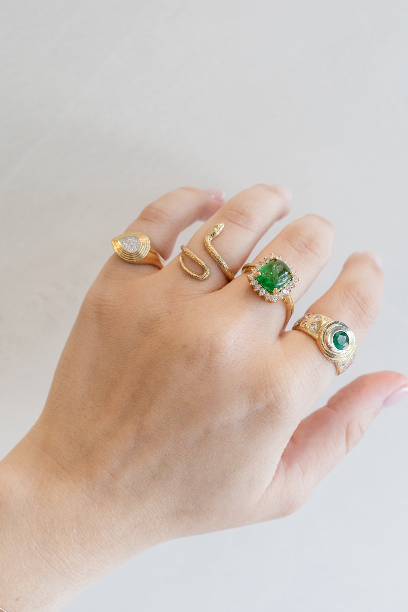 14K Gold Ridged Pave Diamond Teardrop Pinky Ring
