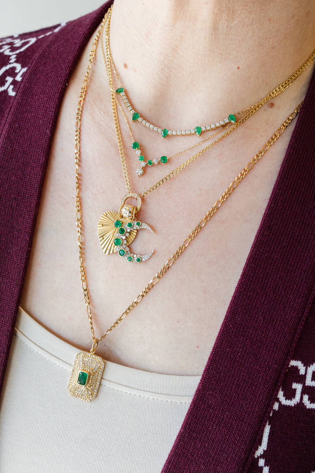 Mini 14K Gold Pear Emerald Diamond Tennis Necklace