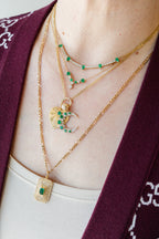 Mini 14K Gold Pear Emerald Diamond Tennis Necklace